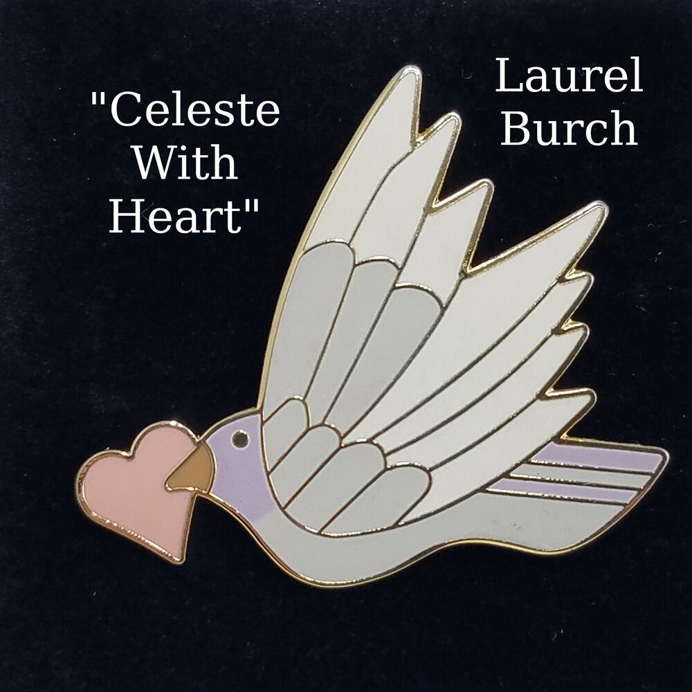 Laurel Burch Celeste With Heart Dove Brooch Pendant Cloisonné